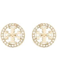 Tory Burch - Circle-stud Crystal Logo Earrings - Lyst
