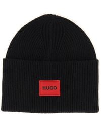 HUGO - S Xaff 6 Ribbed Hat With Red Logo Label - Lyst