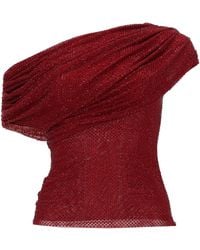 Self-Portrait - Off-The-Shoulder Draped Crystal-Embellished Mesh Top - Lyst