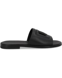 Dolce & Gabbana - Dg-Logo Leather Slides - Lyst