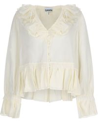 Ganni - Blusa Con Balze - Lyst