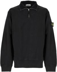 Stone Island - Felpa Con Zip Corta E Patch Logo - Lyst