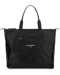 Dolce & Gabbana - Borsa shopping in pelle nera con stampa logo - Lyst