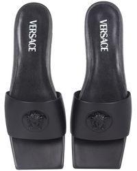 Versace Slide Sandals With Medusa - Black