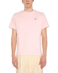 Lacoste L!ive Crew Neck Cotton T-shirt With Logo - Pink