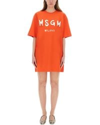 MSGM - Short Dress With Logo - Lyst
