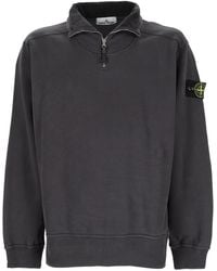 Stone Island - Felpa Con Zip Corta E Patch Logo - Lyst