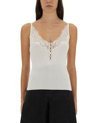 Self-Portrait - Ribbed Top With Lace Trim - Lyst