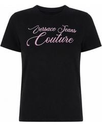 Versace Jeans Couture - T-Shirt Con Logo E Strass - Lyst