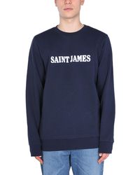 Saint James "solal" Cotton Sweatshirt With Logo - Blue