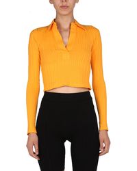 Helmut Lang - Ribbed Knit Cropped Polo - Lyst
