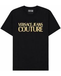 Versace Jeans Couture - T-Shirt Con Logo Metallizzato - Lyst