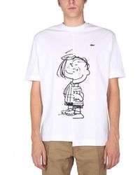 Lacoste T-shirt With Charlie Brown And Patty Print Unisex - White