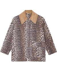 Ganni - Canvas Midi Leopard Print Jacket - Lyst