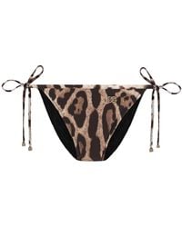 Dolce & Gabbana - Slip Con Laccetti Da Mare Stampa Leopardo - Lyst