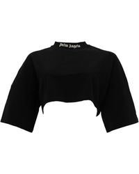 Palm Angels - T-Shirt Cropped Con Logo - Lyst