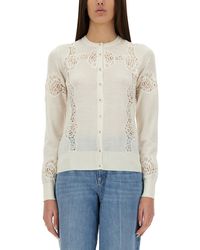 Dolce & Gabbana - Cashmere And Silk Cardigan With Lace Inlay - Lyst