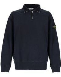 Stone Island - Felpa Con Zip Corta E Patch Logo - Lyst