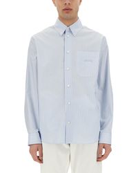 Versace - Striped Shirt With Silk Printed Insert - Lyst