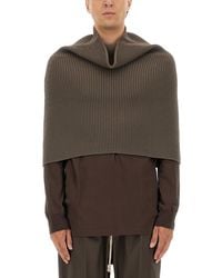 Rick Owens - Ribbed Knitted Cape With Structured Collar - Lyst