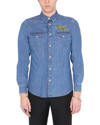 McQueen - Denim Shirt With Embroidered Logo - Lyst