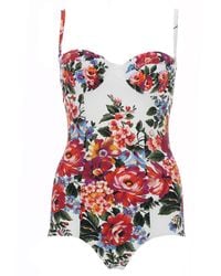 Dolce & Gabbana - Flower Bouquet-Print Balconette One-Piece Swimsuit - Lyst