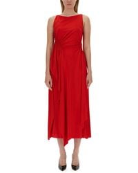 Lanvin - Draped Midi Dress With Flattering Silhouette - Lyst