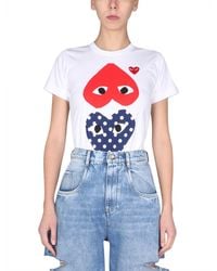 COMME DES GARÇONS PLAY - T-shirt In Jersey Di Cotone Con Stampa Logo - Lyst