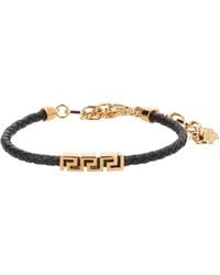Versace - Leather Bracelet With Greek - Lyst