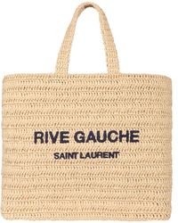Saint Laurent Rive Gauche Soft Crochet Raffia Tote Bag - Natural