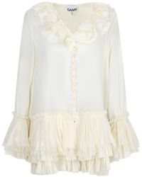 Ganni - Blusa Con Balze - Lyst