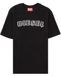 DIESEL - T-Shirt Con Logo Effetto Sfrangiato - Lyst