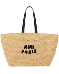 AMI PARIS★logo-patch raffia tote bag AMI Paris logo-patch Raffia Tote Bag | Neutrals | FARFETCH GE
