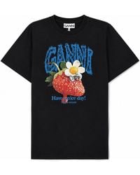 Ganni - T-Shirt Con Stampa Fragola - Lyst