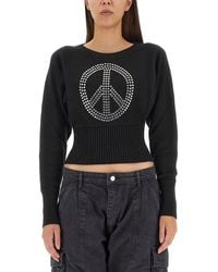 Moschino - Cropped Jersey With Rhinestone Peace Symbol - Lyst