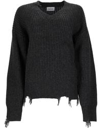 AMISH - Pullover Distressed Con Scollo A V - Lyst