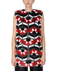 Moschino - Faux Fur Vest With Geometric Flower - Lyst
