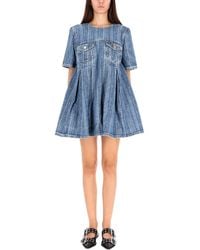 Ganni - Textured Round Neck Mini Dress - Lyst