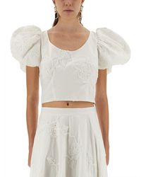 ROTATE BIRGER CHRISTENSEN - Cotton Top With Puff Sleeves - Lyst