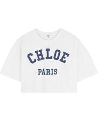 Chloé - T-Shirt Crop Con Logo - Lyst