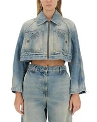 Palm Angels - Paris Distressed Cropped Denim Jacket - Lyst