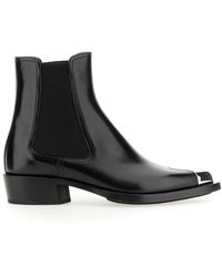 McQueen - Pointed Leather Ankle Top Boots. - Lyst