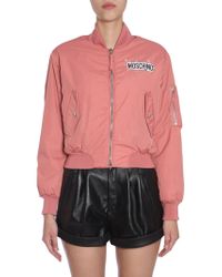 Moschino Cropped Bomber Jacket With Back Teddy Bear Print And Pins - Pink