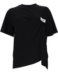 MM6 by Maison Margiela - T-Shirt Con Drappeggio E Patch Logo - Lyst