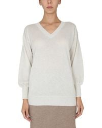 Fabiana Filippi - V-Neck T-Shirt With Ribbed Collar - Lyst