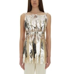 Rabanne - Laminated Pleated Satin Top - Lyst