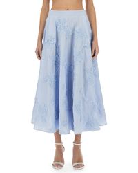 ROTATE BIRGER CHRISTENSEN - Cotton Midi Skirt With Flowers - Lyst