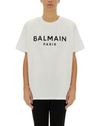 Balmain - T-Shirt With Printed Logo - Lyst