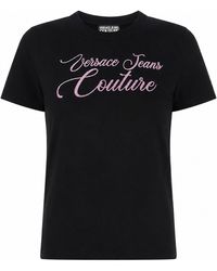 Versace Jeans Couture - T-Shirt Con Logo E Strass - Lyst