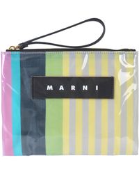 Marni POCHETTE GLOSSY GRIP SMALL IN POLIAMMIDE RIGATO - Blu
